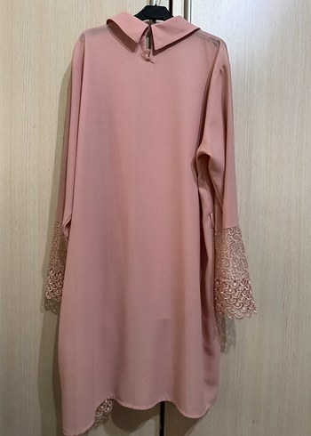 Pembe Dantel Detaylı Uzun Kollu Tunik tesettür - Görsel 3