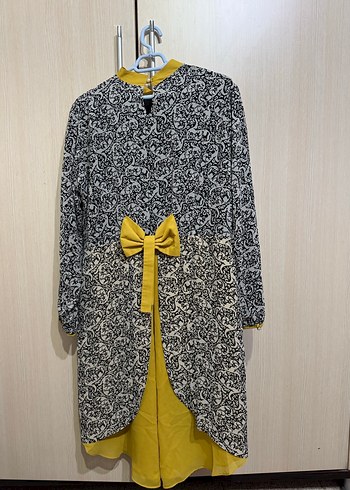 Uzun Kollu Desenli Gri Kadın Tunik tesettür - Görsel 2