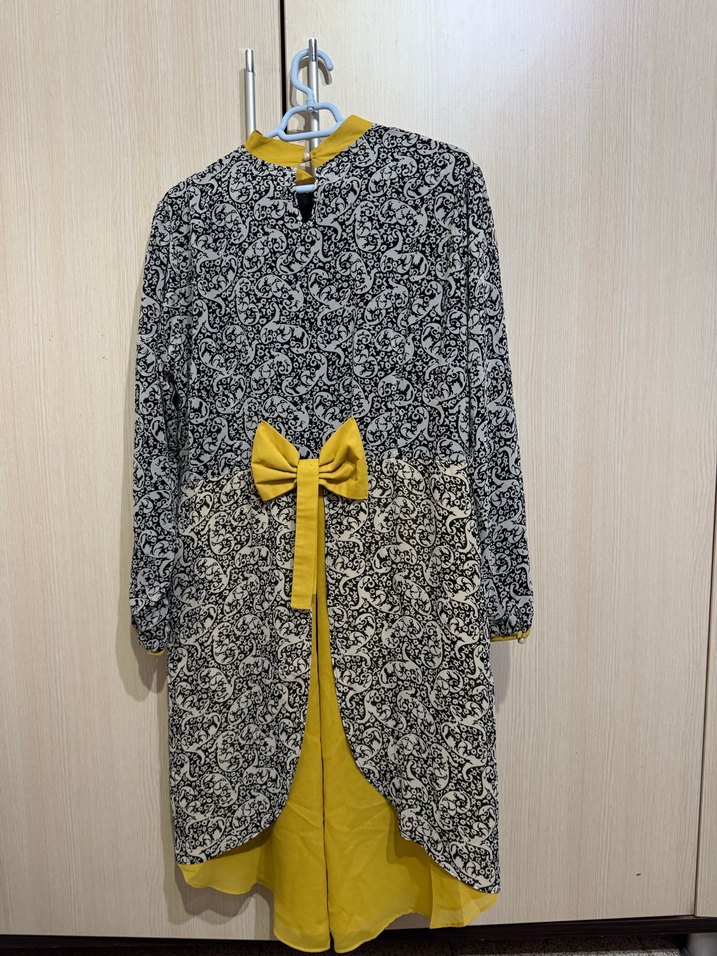 Uzun Kollu Desenli Gri Kadın Tunik tesettür - Görsel 2