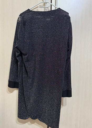 Siyah Payetli Uzun Kadın Triko tesettür ceket - Görsel 2