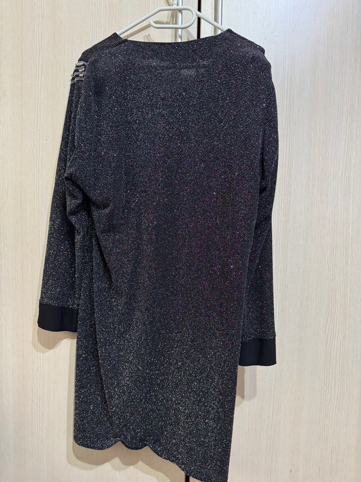 Siyah Payetli Uzun Kadın Triko tesettür ceket - Görsel 2