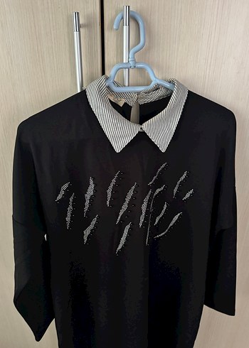 Uzun Kollu Siyah Midi Tunik tesettür - Görsel 3