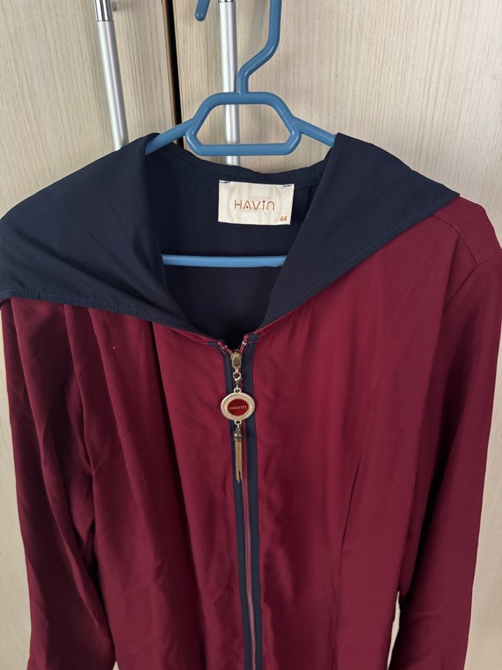 Bordo Uzun Kollu Kadın Uzun ferace tesettür - Görsel 3