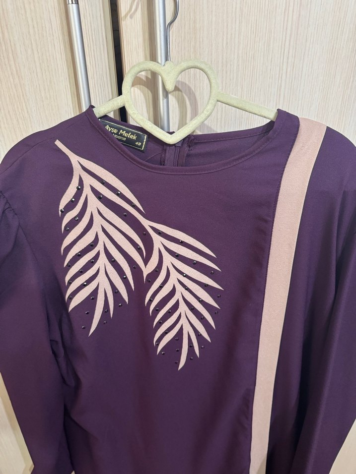 Mor Baskılı Uzun tesettür takım - Görsel 3