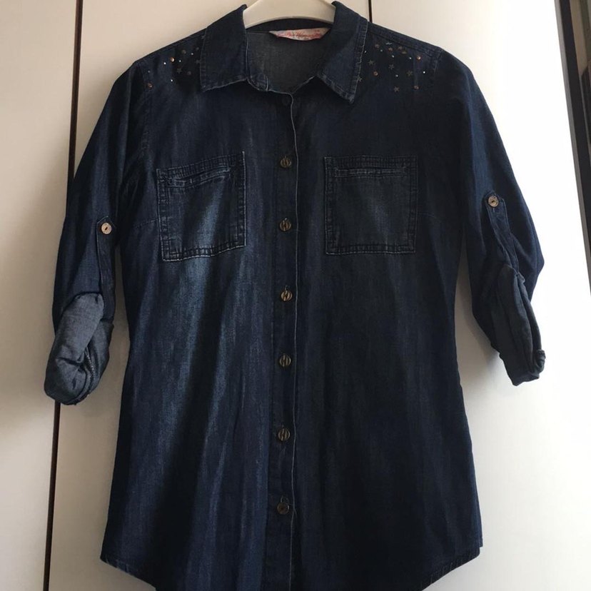 Düğmeli Lacivert Kadın Kot gömlek - Görsel 2