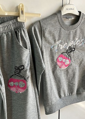 Gri Nakışlı Kız Eşofman Takımı - - Görsel 2