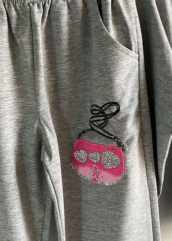Gri Nakışlı Kız Eşofman Takımı - - Görsel 5