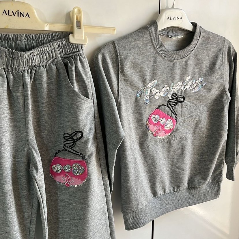 Gri Nakışlı Kız Eşofman Takımı - - Görsel 2