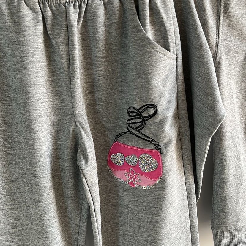 Gri Nakışlı Kız Eşofman Takımı - - Görsel 5