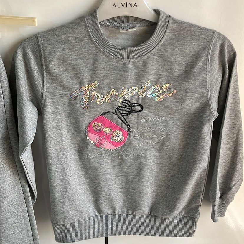 Gri Nakışlı Kız Eşofman Takımı - - Görsel 4