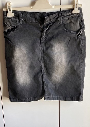 Gri Denim Midi Kalem Etek - Görsel 3