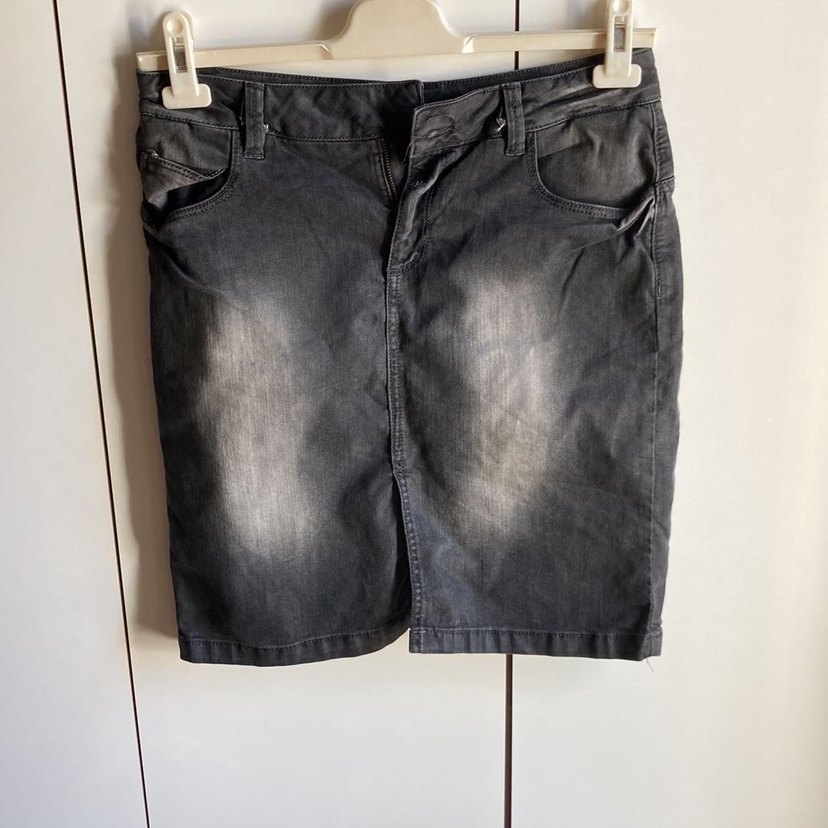 Gri Denim Midi Kalem Etek - Görsel 3