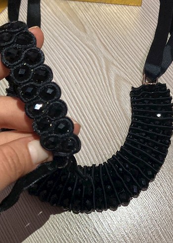 Siyah Nakışlı Gotik Boncuklu Kısa Kolye bileklik - Görsel 3