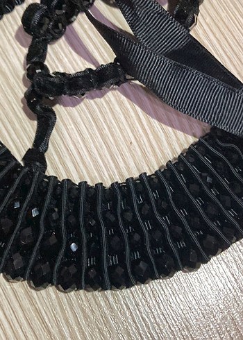 Siyah Nakışlı Gotik Boncuklu Kısa Kolye bileklik - Görsel 5