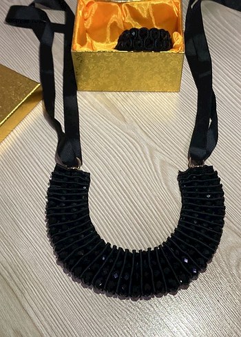 Siyah Nakışlı Gotik Boncuklu Kısa Kolye bileklik - Görsel 2