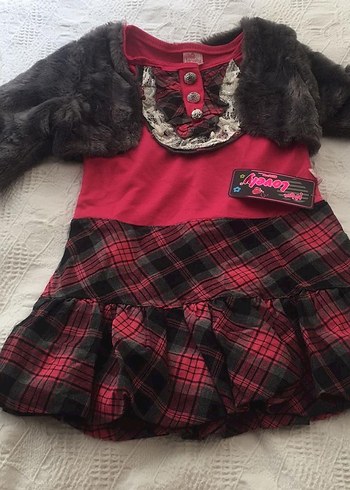 Kız Çocuk Gri Kürklü Uzun Kollu Elbise - Görsel 4