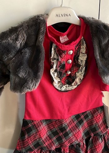 Kız Çocuk Gri Kürklü Uzun Kollu Elbise - Görsel 5