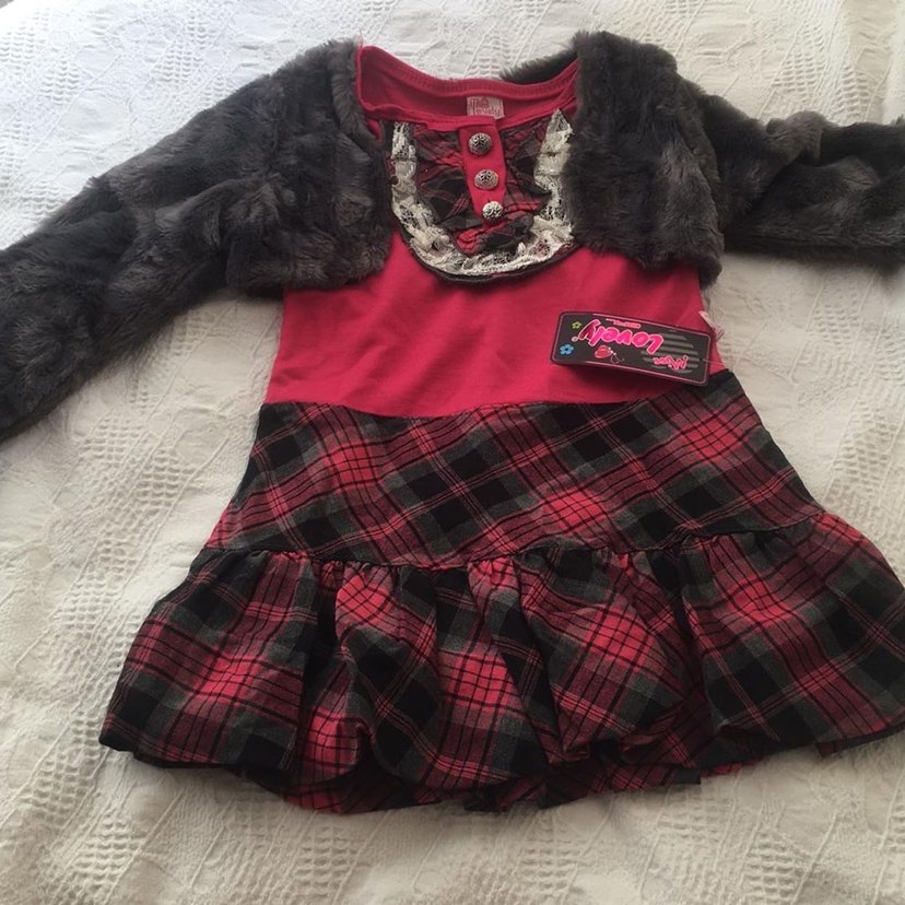 Kız Çocuk Gri Kürklü Uzun Kollu Elbise - Görsel 4