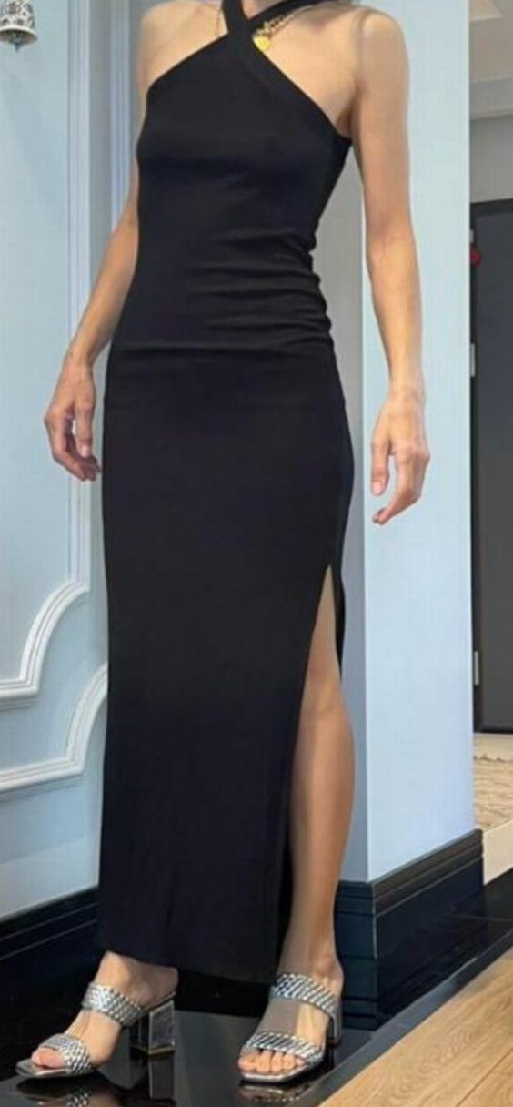 Dilvin Siyah Kadın Elbise LBAYAN INCE FITILLI PENYE M L BEDEN - Görsel 5