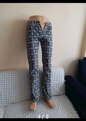 30 Beden gri Renk Düğmeli Gri Ekoseli Kadın DRODI JEANS EKOSE UNISEX YÜKSEK 30 32