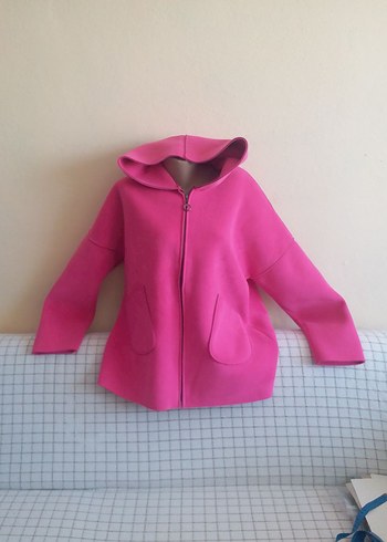 Fermuarlı Pembe Ceketi BAYAN POLAR KAPŞONLU MONT ML UYUMLU