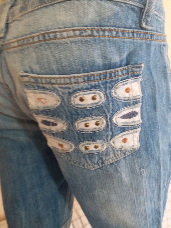 Mavi Mini Kot ŞortBAYAN 42 BONCUK ISLI DÜŞÜK BEL DAR PAÇ - Görsel 4