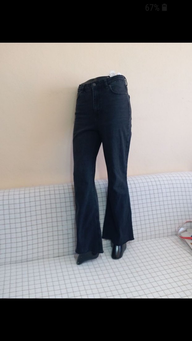 Gri Midi Boy Kadın Denim BAYAN ISPANYOL PAÇA YÜKSEK BEL 40 LIK - Görsel 5