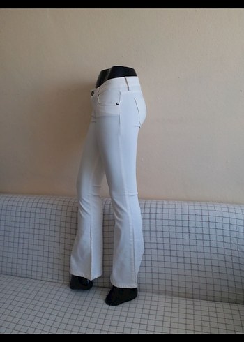 Kadın Beyaz Midi Denim PanBAYAN KREM TAM LIKRALI ESNEK 36 BE 40 - Görsel 7