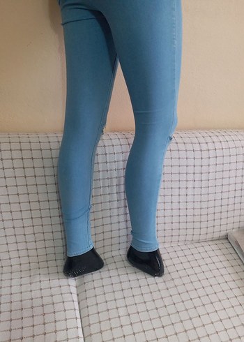 38 Beden Pastel Mavi Dar Kesim Kadın Kot BAYAN TAM LIKRA ESNEK 38 PIRTI