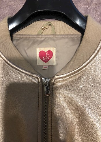 Altın Renk Deri Kadın Ceket - Görsel 2