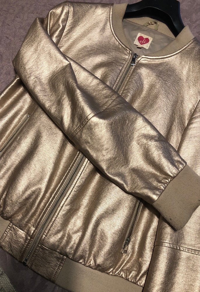 Altın Renk Deri Kadın Ceket - Görsel 3