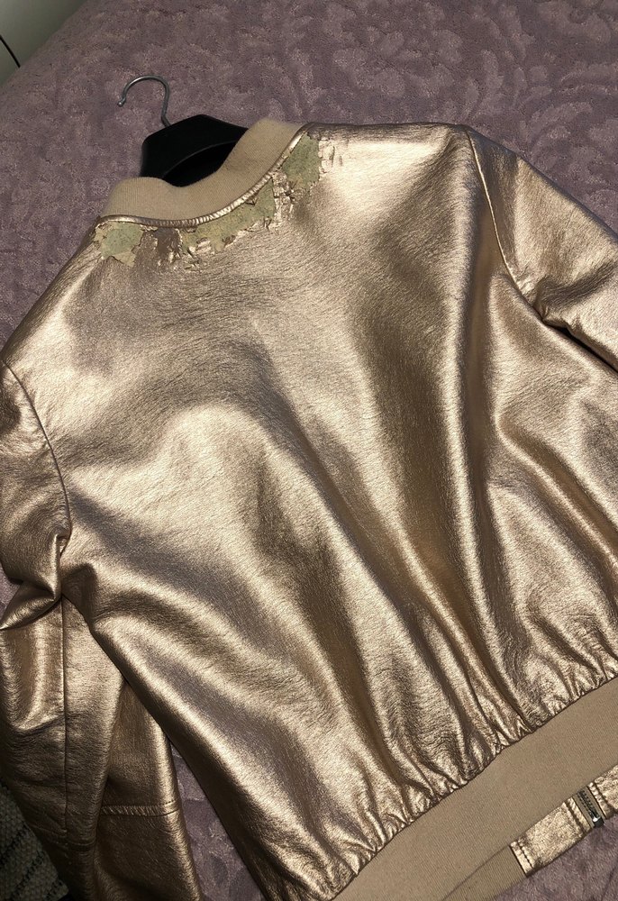 Altın Renk Deri Kadın Ceket - Görsel 5