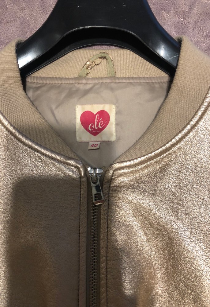 Altın Renk Deri Kadın Ceket - Görsel 2