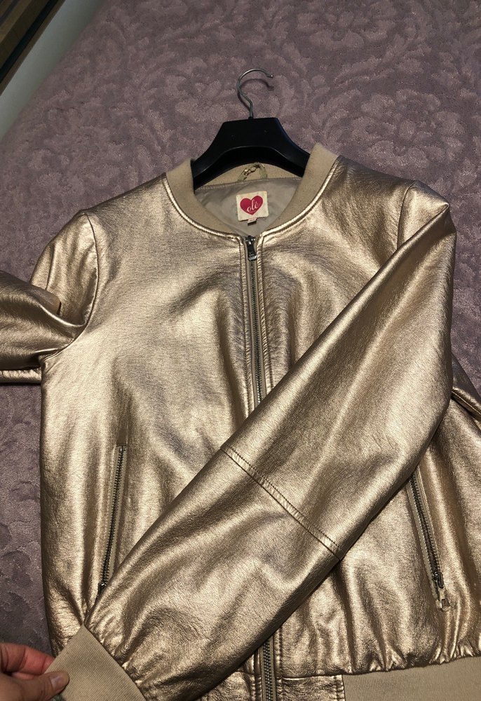 Altın Renk Deri Kadın Ceket - Görsel 4