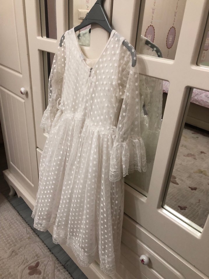 Kız Çocuk Beyaz Dantel Bohem Elbise - Görsel 3