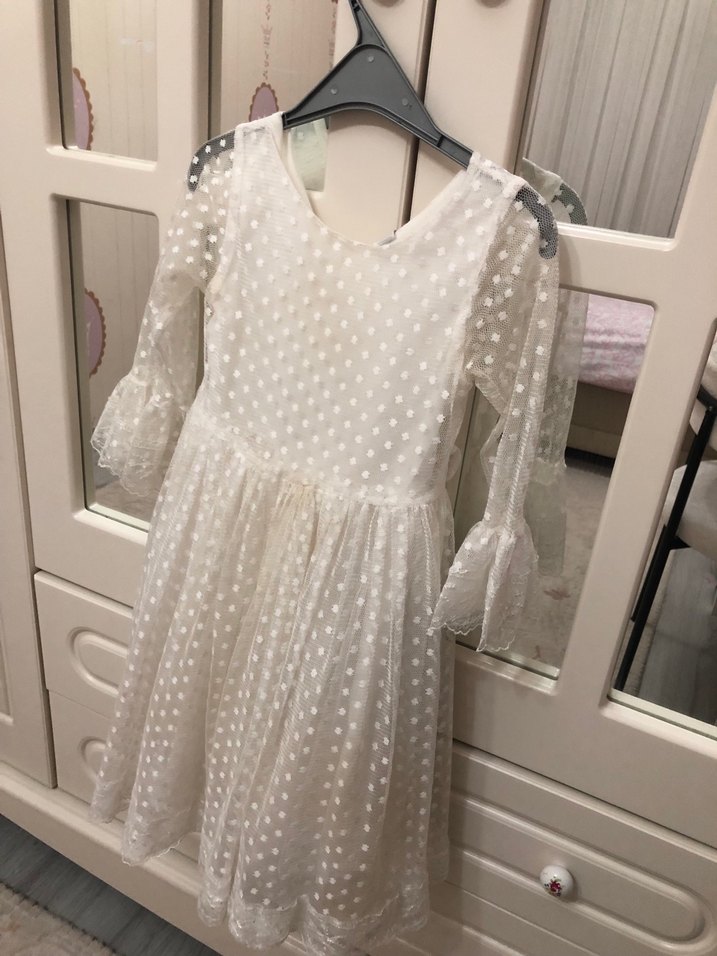 Kız Çocuk Beyaz Dantel Bohem Elbise - Görsel 4