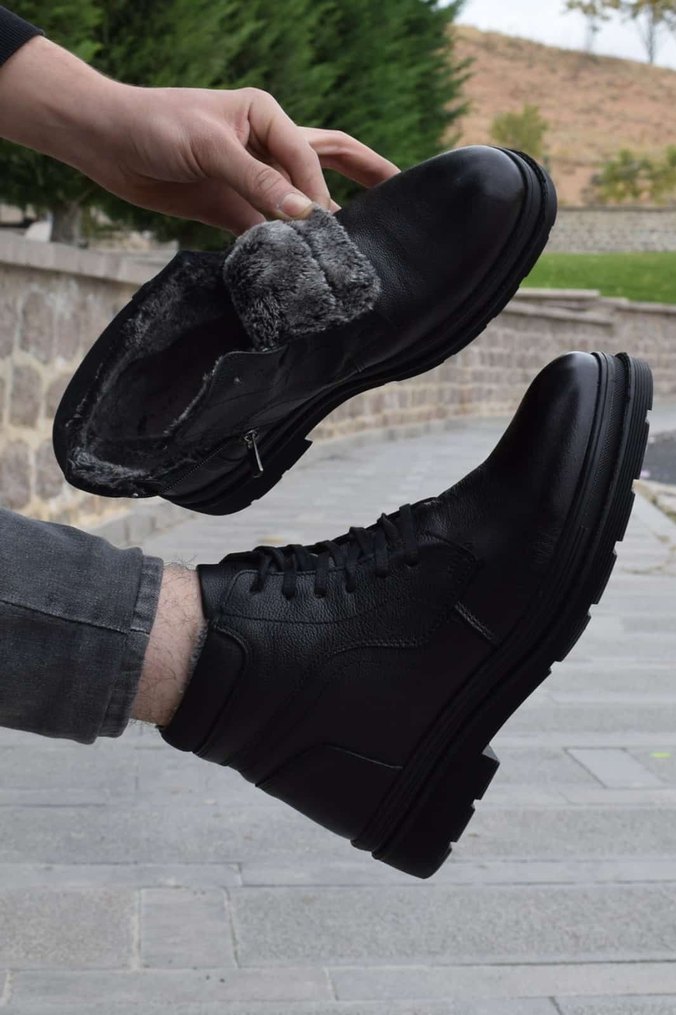 Siyah Deri Bağcıklı Erkek Bot - Görsel 5