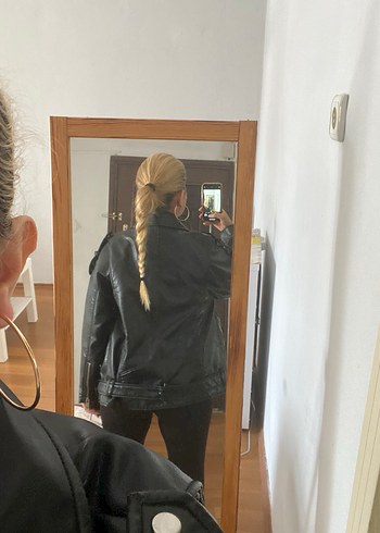 Kadın Siyah Deri Biker Ceket - Görsel 3