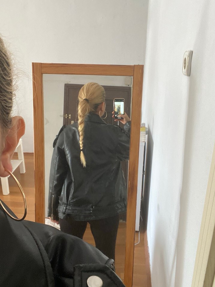 Kadın Siyah Deri Biker Ceket - Görsel 3