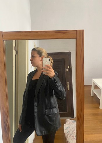 Deri Siyah Kadın Blazer Ceket - Görsel 3