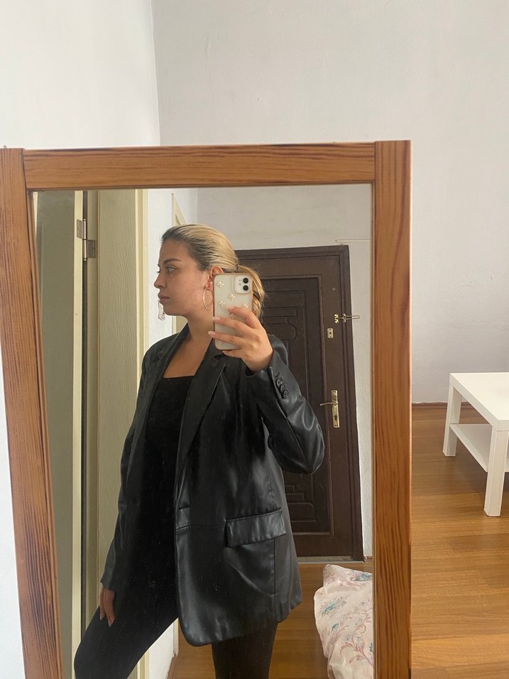 Deri Siyah Kadın Blazer Ceket - Görsel 3