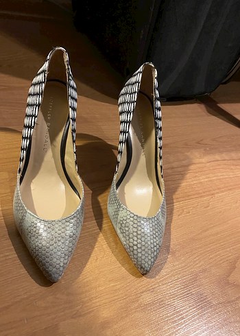 Bej Yılan Desenli Pilili Topuklu Stiletto - Görsel 4