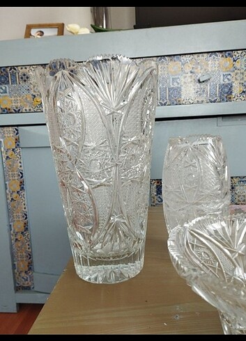 Üçlü kesme kristal vazo takımı