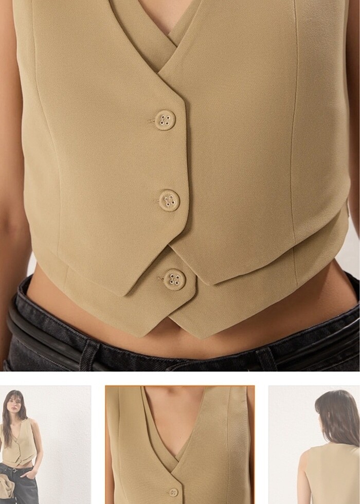 regular v yaka crop yelek - Görsel 2