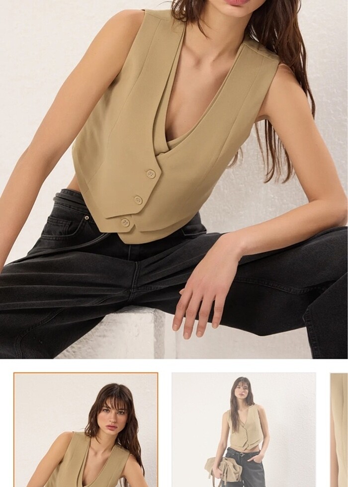 regular v yaka crop yelek - Görsel 4