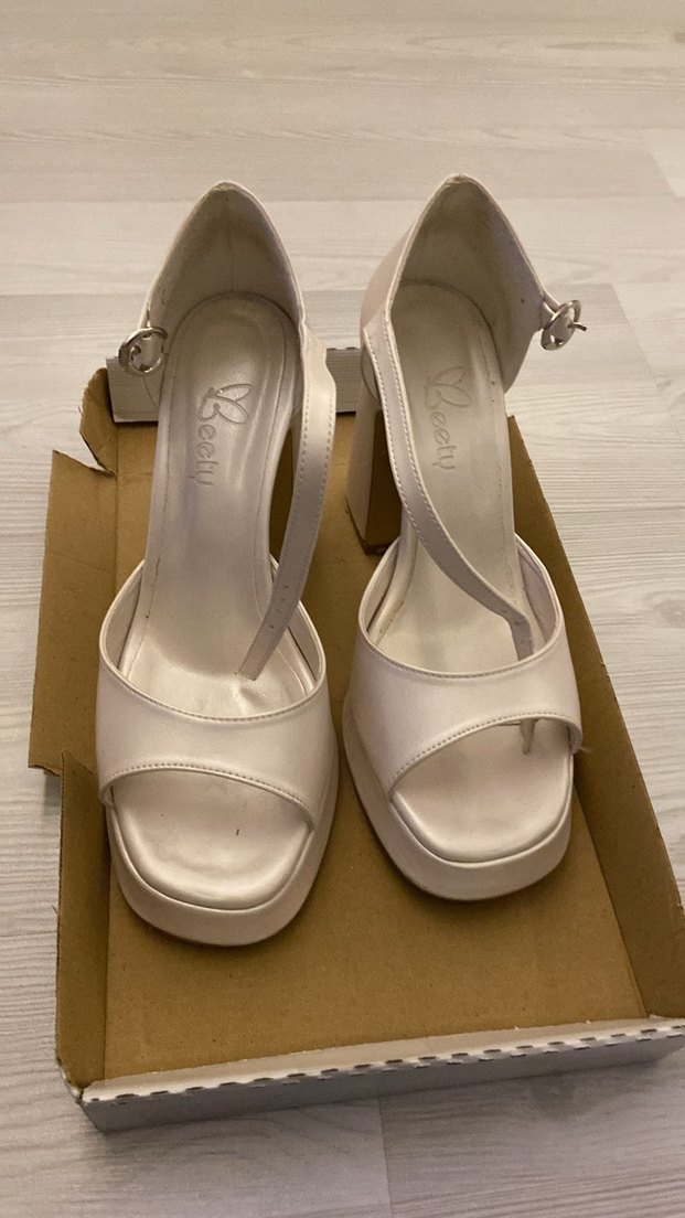 Beyaz Platform Topuklu Kadın Abiye Ayakkabı - Görsel 2