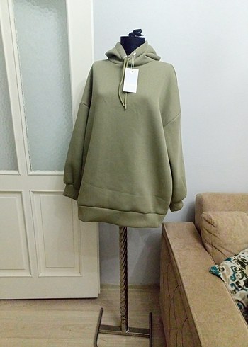 Kadın Haki Kapüşonlu Salaş Sweatshirt