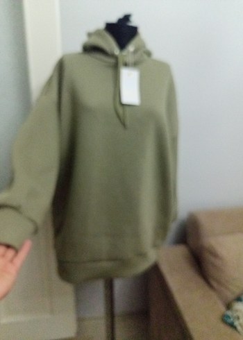 universal Beden Kadın Haki Kapüşonlu Salaş Sweatshirt