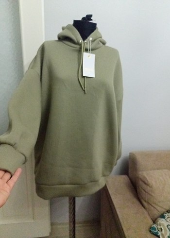universal Beden haki Renk Kadın Haki Kapüşonlu Salaş Sweatshirt