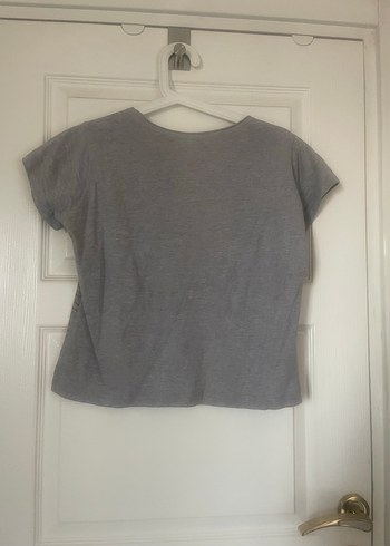 Gri renkli, ;bohem baskılı yuvarlak yaka tişört. - Görsel 4